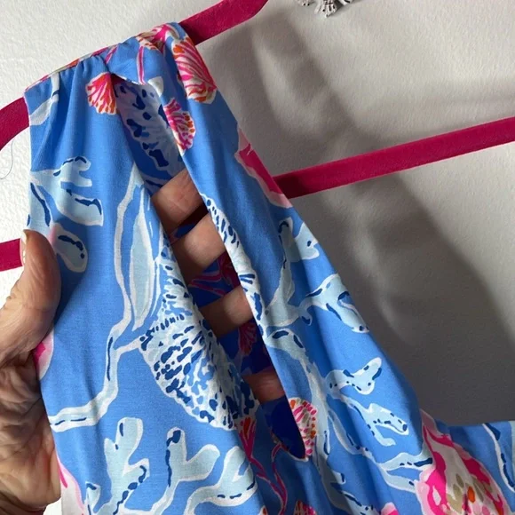 Lilly Pulitzer Helina One Shoulder Midi Blue Dress in Bahamian Rhapsody Swim, M. - Picture 8 of 14